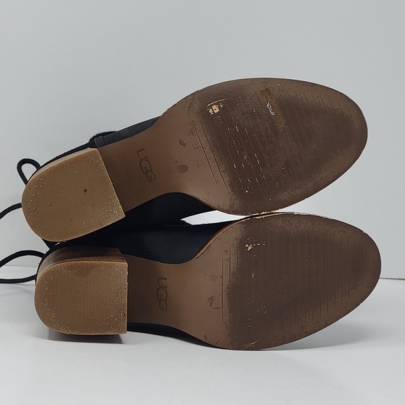 UGG Women's Wedge Block Boots Lace Up Shearling Suede 1104863 Size 6 Pre-owned - Picture 7 of 10